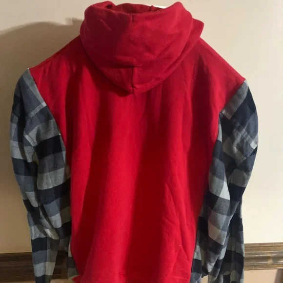 Merry Grinchmas Red Hoodie with Plaid Sleeves size XL - Picture 2 of 2